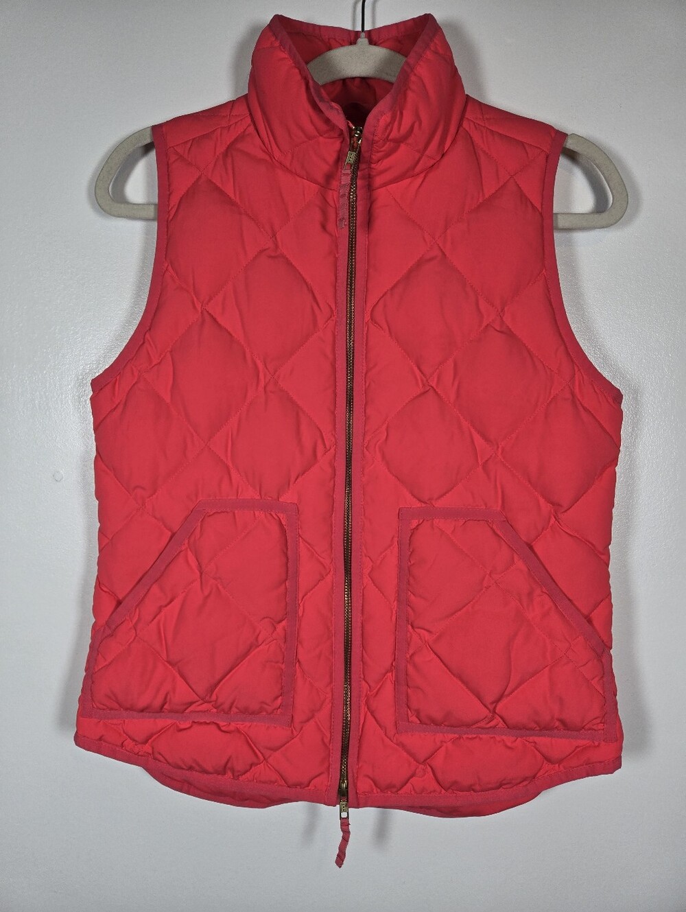 J. Crew Bright Pink Zip Up Down Filled Quilted Puffer Vest Size XS